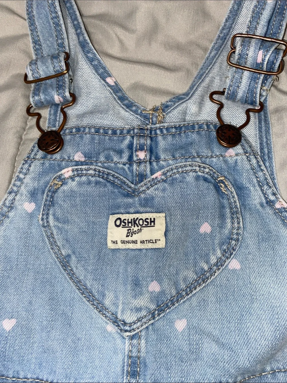OshKosh B'gosh Light Blue Denim Overalls with Pink Hearts